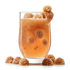 A delicious brown sugar bubble drink, featuring tapioca pearls, isolated on a clean white background,