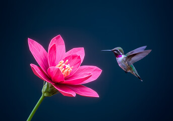 Pink flower and hummingbird