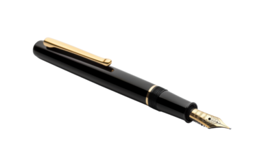 Black pen with gold trim on transparent or white background