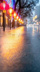 "Urban Night Lights Reflecting on Wet City Street"