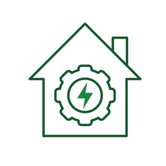 sustainable icon. green energy vector inside the house. energy source or resource office, eco-friendly energy, electricity symbol. Line design style