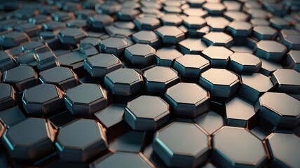 Obraz premium A close up view of a pattern of metallic hexagons creating an abstract geometric background design