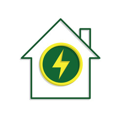 sustainable icon. green energy vector inside the house. energy source or resource office, eco-friendly energy, electricity symbol. Mixed design style