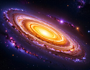 Obraz premium stunning galaxy with swirling arms of vibrant colors, showcasing bright core surrounded by stars and cosmic dust, evokes sense of wonder and beauty in universe