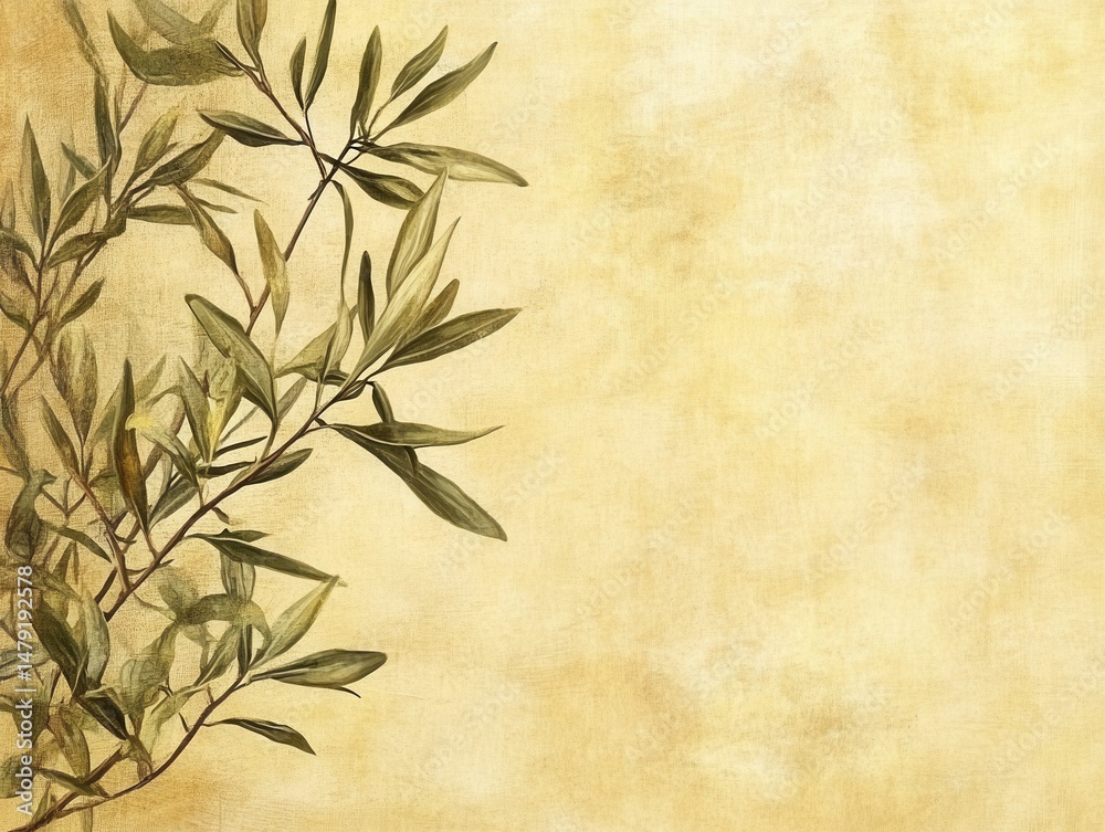 Canvas Prints olive branch on textured gold background botanical illustration style with copy space for text and d