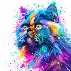 Fototapeta premium Abstract Cat Head Illustration. Colorful Cat Art.