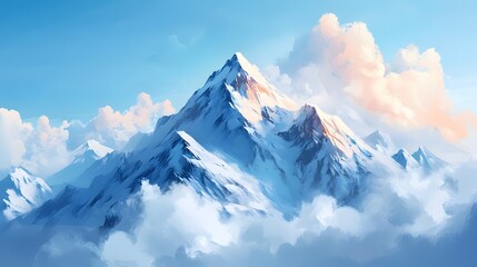 Snowy mountain peak with a clear sky and soft clouds