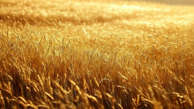 Golden wheat field at sunset, swaying gently in the breeze