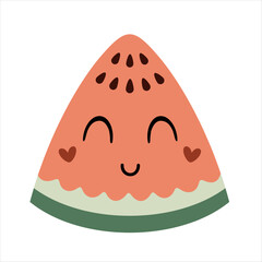 Cute groovy watermelon clipart, cartoon summer berry character. Adorable hand drawn vector illustration in flat style