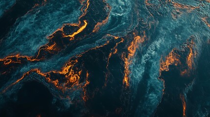 An oil slick spreading across the surface of the ocean, with dying marine life