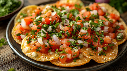 A plate of food with a variety of vegetables and a garnish of cilantro
