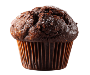 Delicious chocolate muffin with rich texture and sweetness on a transparent background, cut out
