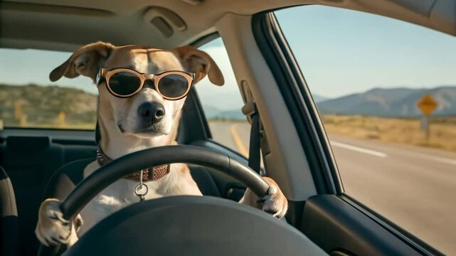 dog in car Funny Dog Driving a Car with Glasses | Blurry AI Generate Video Defocus