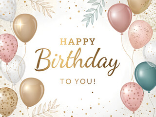 Elegant happy birthday with realistic gold and silver balloons. A birthday card with gold and silver balloons and the words Happy Birthday to you! written in gold.