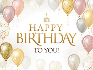 Elegant happy birthday with realistic gold and silver balloons. A birthday card with gold and silver balloons and the words Happy Birthday to you! written in gold.