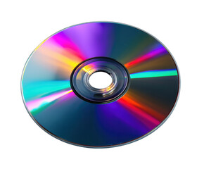 Colorful optical disc on a white surface with reflections on a transparent background, cut out