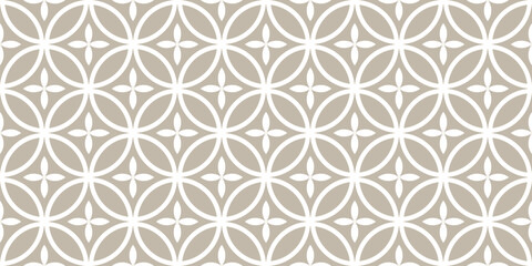 Elegant seamless pattern with interlocking circles and floral motifs, perfect for wallpapers, textiles, tiles, and decorative design projects. © Wijit