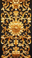 Intricate Golden Floral Relief Design with Elegant Curves and Petals