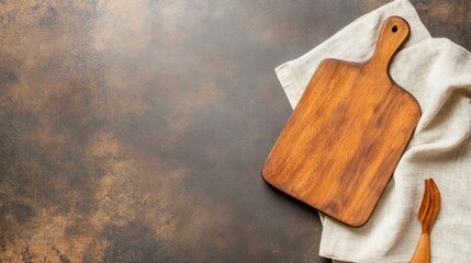 Rustic Kitchen Still Life: Wooden Cutting Board and Linen Napkin
