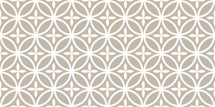 Elegant seamless pattern with interlocking circles and floral motifs, perfect for wallpapers, textiles, tiles, and decorative design projects.