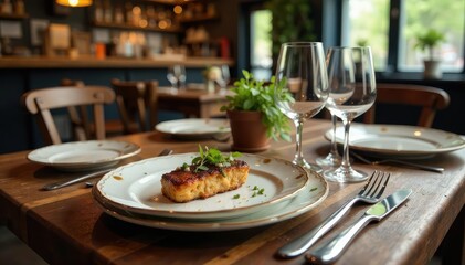 Fototapeta premium Elegant bistro flatware set on a rustic wooden table, ready for a meal , cutlery, metal, flatware