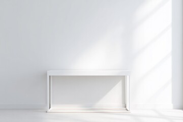 Fototapeta premium minimalist entryway featuring sleek console table against blank wall with ample copy space