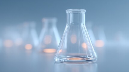 minimalist laboratory setting with neatly arranged glass beakers and measuring instruments