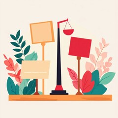 Creative Justice Concept with Colorful Signs and Scales of Justice