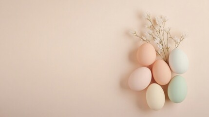 Pastel Easter Eggs with Delicate Flowers on Soft Beige Background