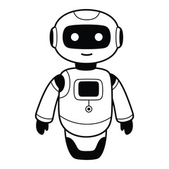 Smiling Chatbot Character – Futuristic Tech Bot Line Art vector Illustration