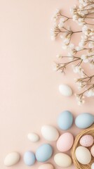 Delicate Easter Eggs and Flower Arrangement on Soft Peach Background