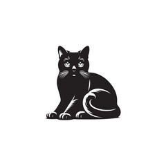 Chartreux Cat Vector Silhouette: Elegant and Muscular Feline Design Featuring the Breed’s Distinctive Smile, Dense Woolly Coat, and Rounded Features in a Clean, Minimalist Vector Style.
