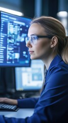Professional Woman Working on Computer in Modern Office Environment