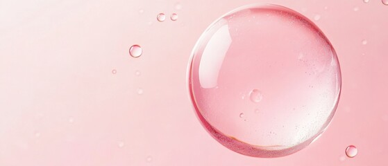 Pink liquid bubble floating against a soft pink background studio shot close up for beauty product or cosmetic ingredient promotion