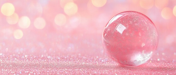Pink Crystal Ball on Glitter Surface Macro Shot with Bokeh Background for Festive Occasion Celebration and Decoration in Studio