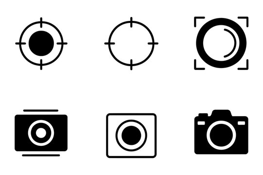 Camera lens focus target photography icons set art