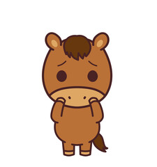 馬のかわいいキャラクター　しょんぼり　イラスト素材