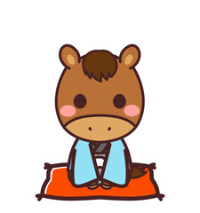 着物を着た馬のかわいいキャラクター　イラスト素材