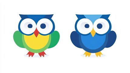 Obraz premium Colorful Cartoon Owls with Big Eyes and Playful Expressions