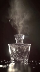 Elegant Glass Perfume Bottle with Wispy Steam and Soft Light
