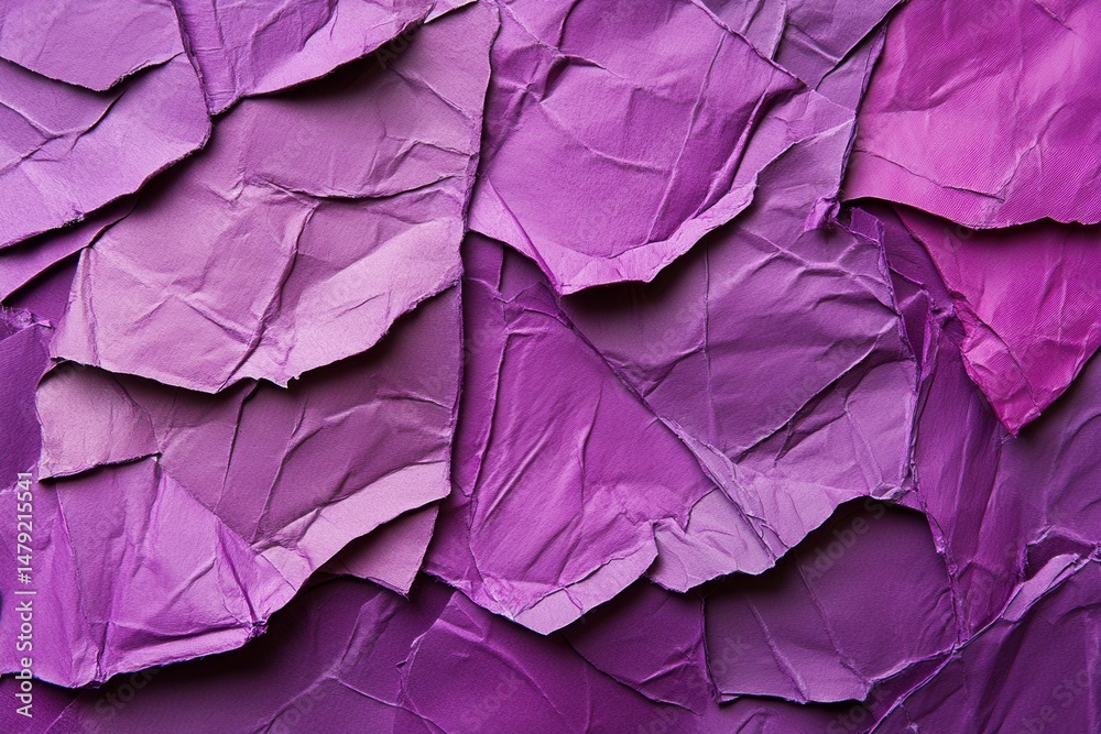 Poster abstract close-up of textured purple paper layers with shadows and creases creates a dynamic and vis