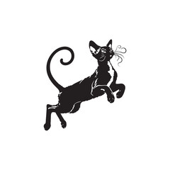 Cornish Rex Cat Vector Silhouette: Sleek and Curly-Coated Feline Design Highlighting the Breed’s Distinctive Ears, Wavy Fur, and Slender Frame in a Minimalist Vector Art Style.
