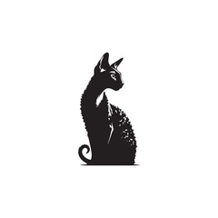 Cornish Rex Cat Vector Silhouette: Sleek and Curly-Coated Feline Design Highlighting the Breed’s Distinctive Ears, Wavy Fur, and Slender Frame in a Minimalist Vector Art Style.
