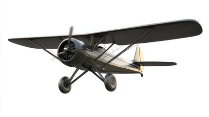 Vintage Style Airplane Flying in Clear Sky Background