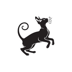 Cornish Rex Cat Vector Silhouette: Sleek and Curly-Coated Feline Design Highlighting the Breed’s Distinctive Ears, Wavy Fur, and Slender Frame in a Minimalist Vector Art Style.
