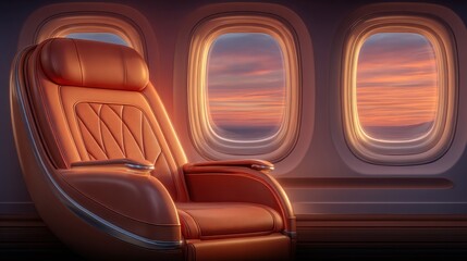 Fototapeta premium Luxurious firstclass seat with stunning sunset views