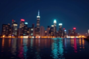 Fototapeta premium Abstract blurred city skyline at night, perfect for website backgrounds or presentations , horizon, illuminated