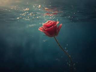 red rose in water