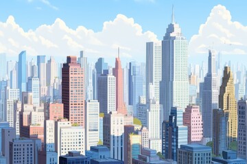 Fototapeta premium Skyscrapers dominate the skyline of a vibrant city during a bright day, City with many skyscrapers, business centers