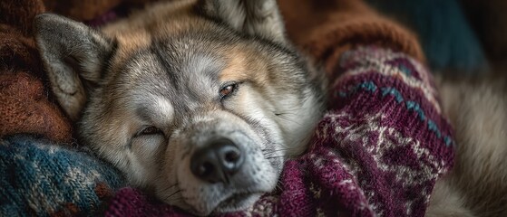 Intimate bond akita dog and person cozy in earthy textures